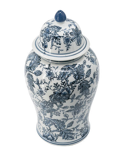 花の絵が描かれたシノワズリ風の飾り壺（陶器製）｜インテリア小物