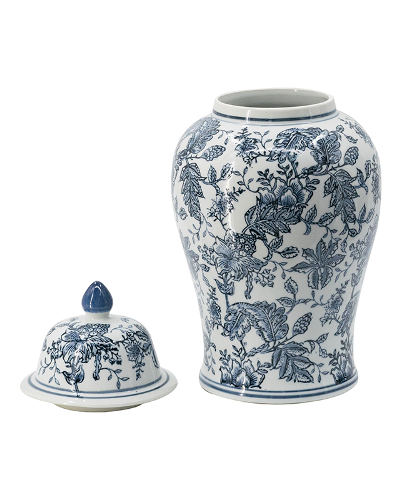 花の絵が描かれたシノワズリ風の飾り壺（陶器製）｜インテリア小物
