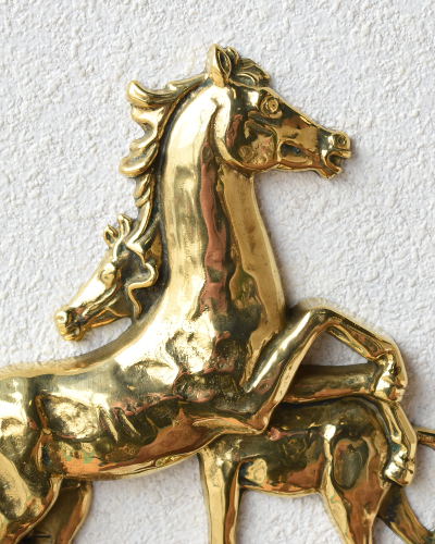 馬をモチーフにしたイタリアの壁掛け4連フック（真鍮/ゴールド）｜玄関