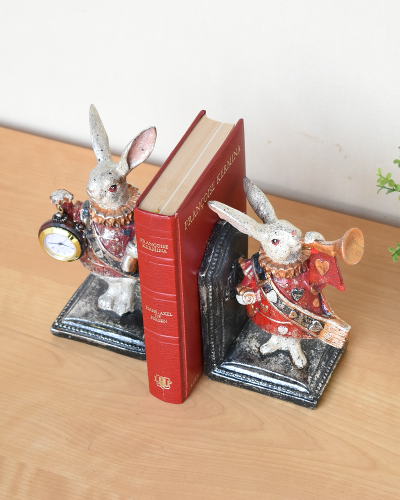 2匹のウサギが可愛いアンティーク調のブックエンド 時計付き インテリア小物 輸入家具の専門店 アピタス