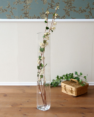 イタリア製のモダンな縦長のガラス花瓶（クリア）｜インテリア小物